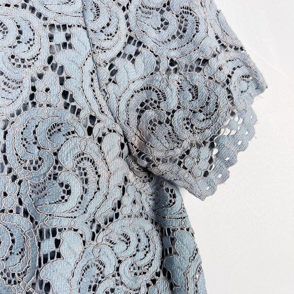 Zara Cropped Lace Short Sleeve Sheer Blouse Top Blue Small Scoop Neck Scoop Back - Picture 5 of 9
